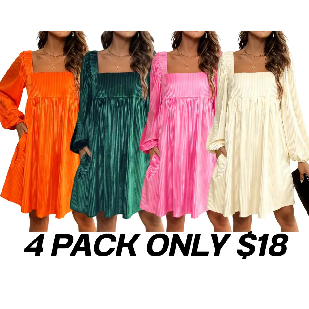 🔥Last Day 95% OFF🔥Women's Velvet Bishop Sleeve Square Neck Dress