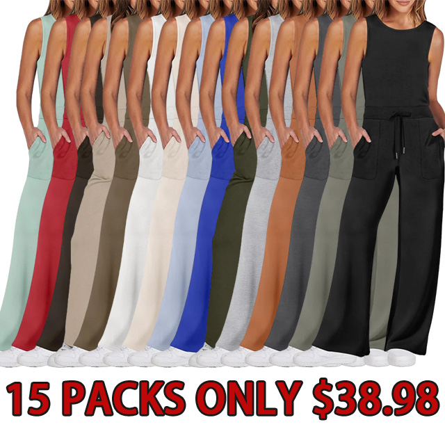 Womens Jumpsuits 2025 Casual Summer Dressy Romper Sleeveless Wide Leg Long Pants Outfits Fashion Travel Clothes