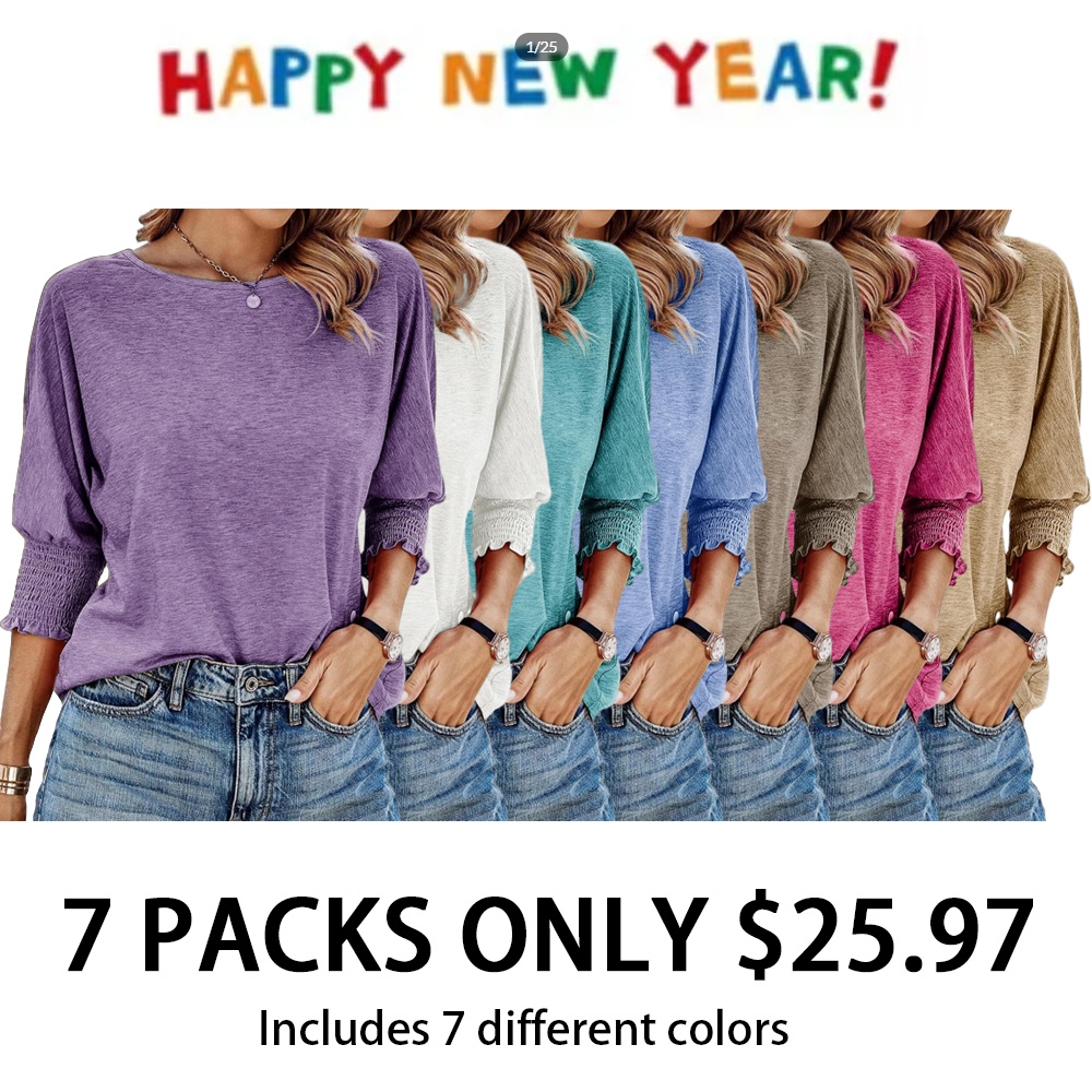 ⏰Hot Sale-2025 Tops 3/4 Sleeve T-Shirts Cute Crewneck Tees Blouses