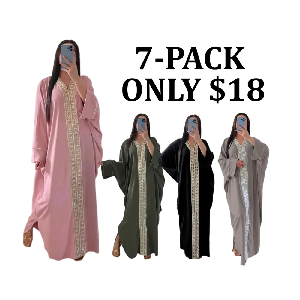 Women's Contrast Sequin Batwing Kaftan Dress
