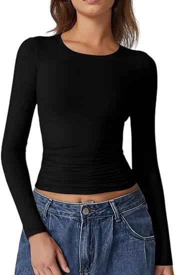 Women's Ruched Long Sleeve Crop Top