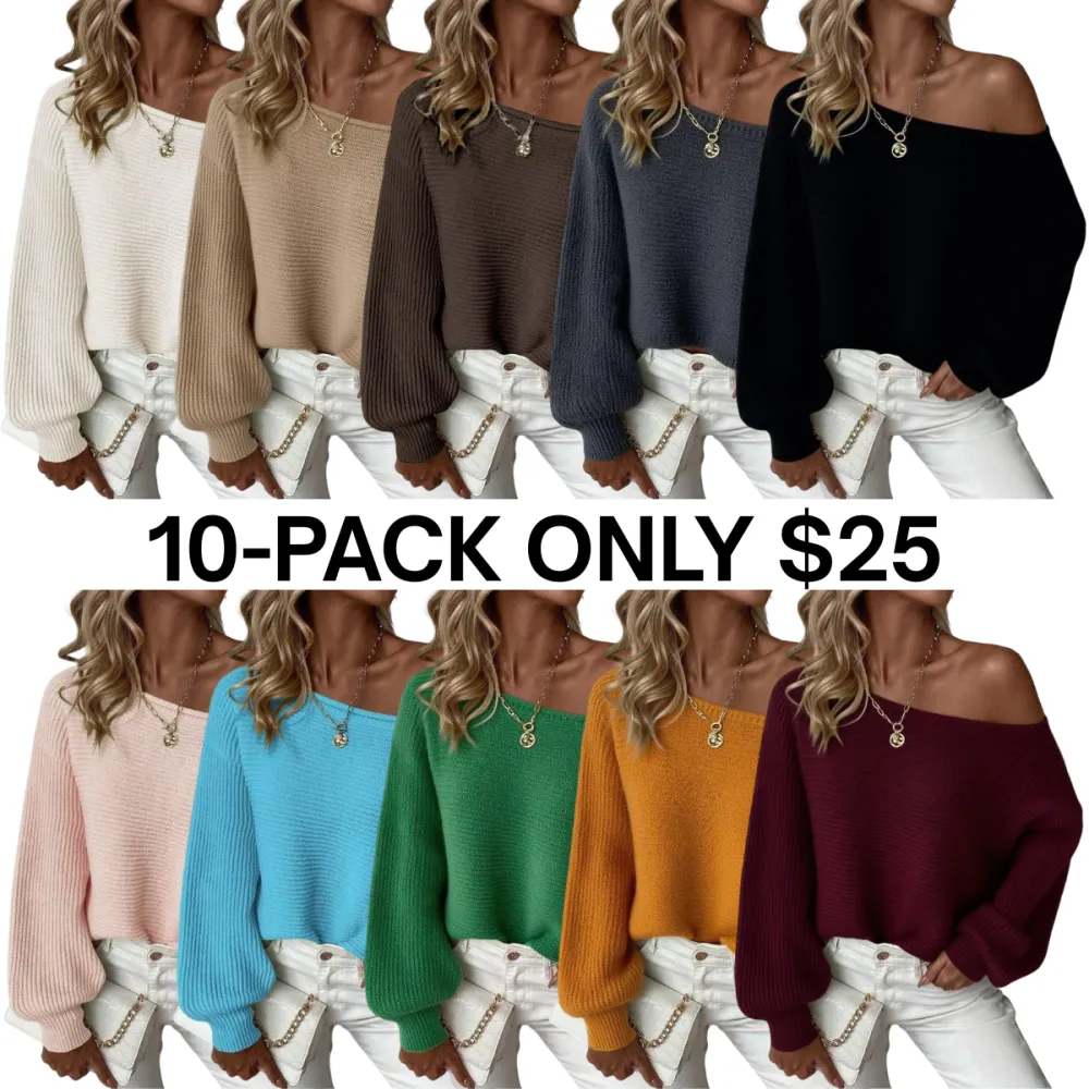 Women's Off-Shoulder Boat Neck Pullover Sweater