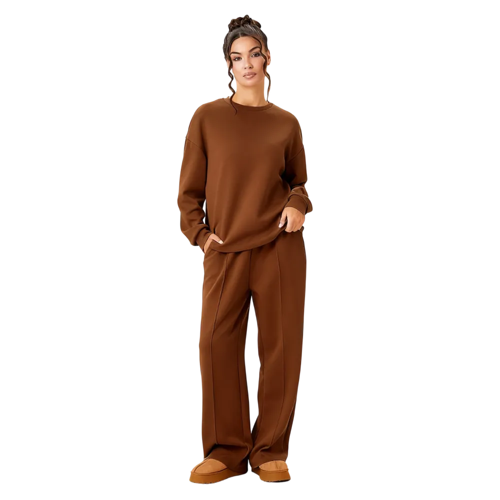 Women’s Casual Two Piece Outfit, Long Sleeve Top & Wide Leg Pants