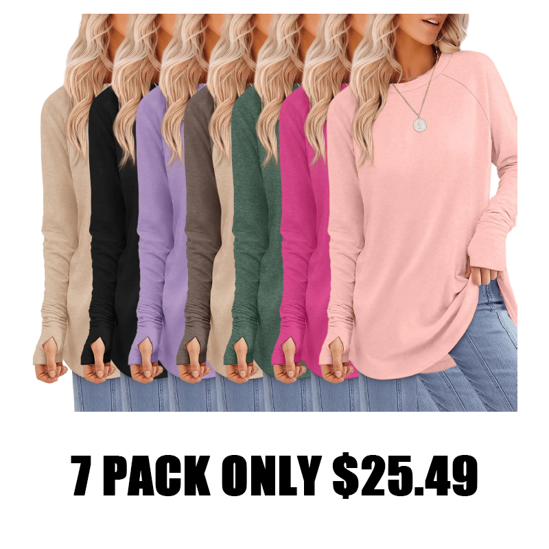 Clearance sale✨Womens Long Sleeve Thumb Hole Shirts Tunic Tops to Wear with Leggings