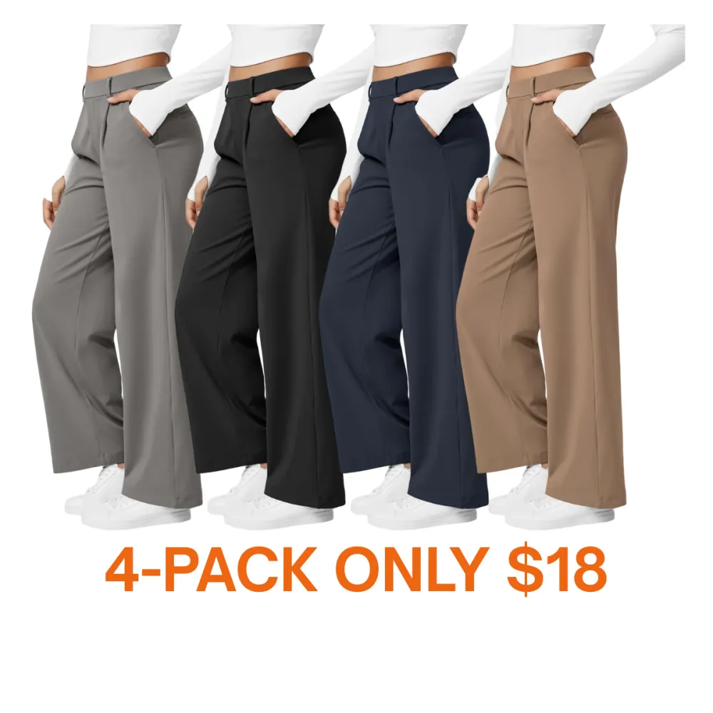 Women’s High-Waisted Pleated Side Pocket Straight Leg Pants