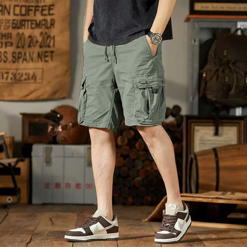 New American overalls summer shorts pop trend everything with five quarter pants men's loose straight pants