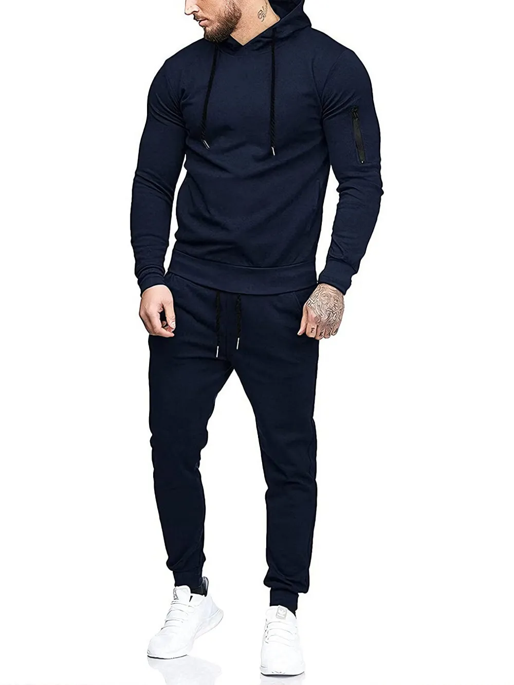 Clearance sale!Men’s Winter Fleece-Lined Set – Casual 2-Piece Hooded Running Sport Suit Sets-Pocket Jacket & Pants