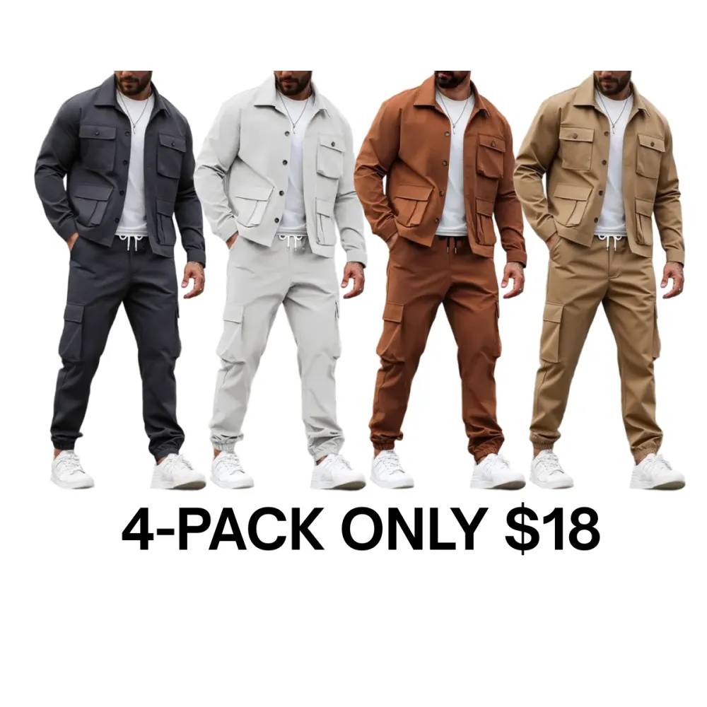 Men's Solid Color Pocket Button Front Jackets & Pants Two-Piece Set
