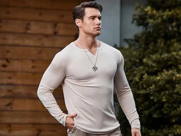 Men's V-Neck Long Sleeve Muscle Shirt