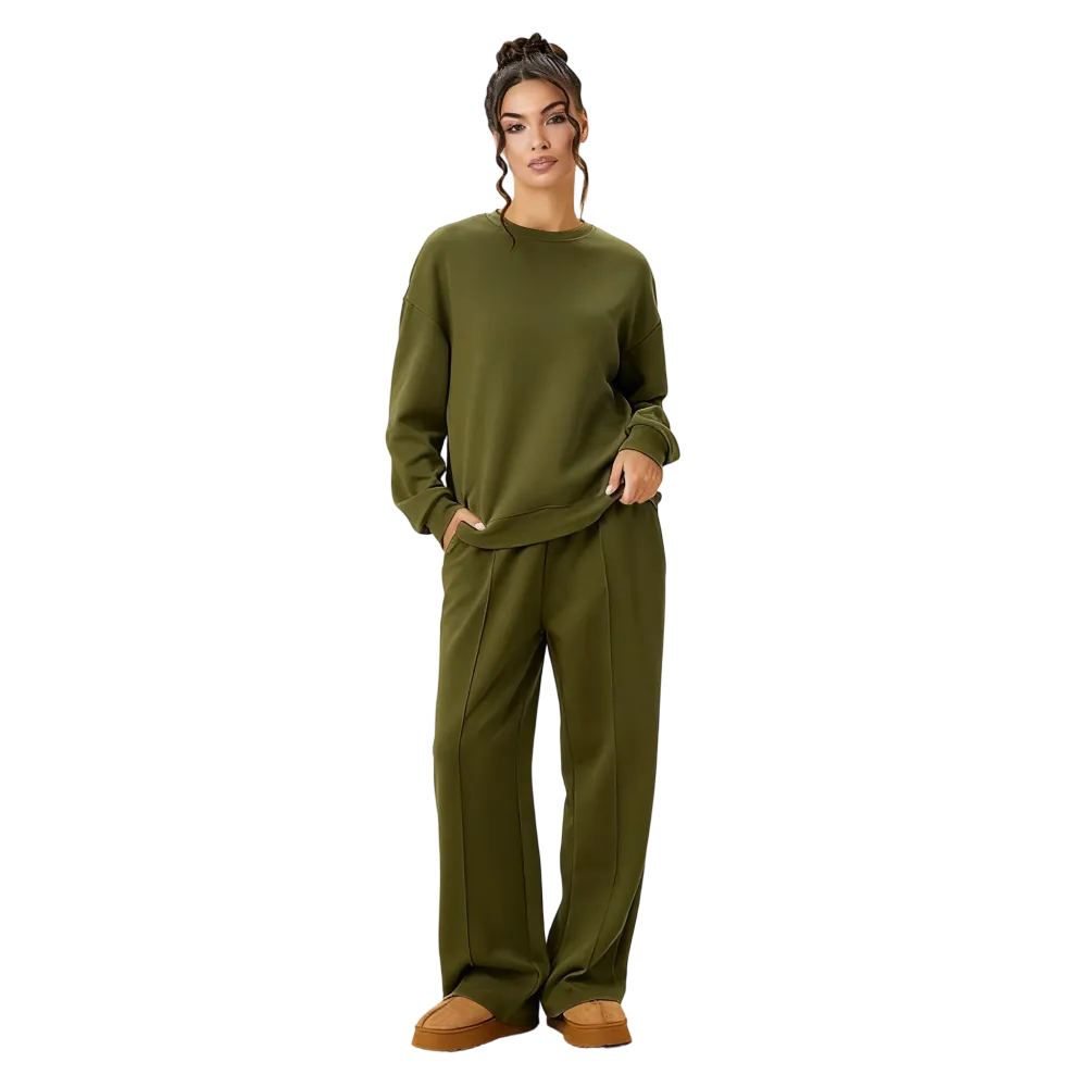 Women’s Casual Two Piece Outfit, Long Sleeve Top & Wide Leg Pants