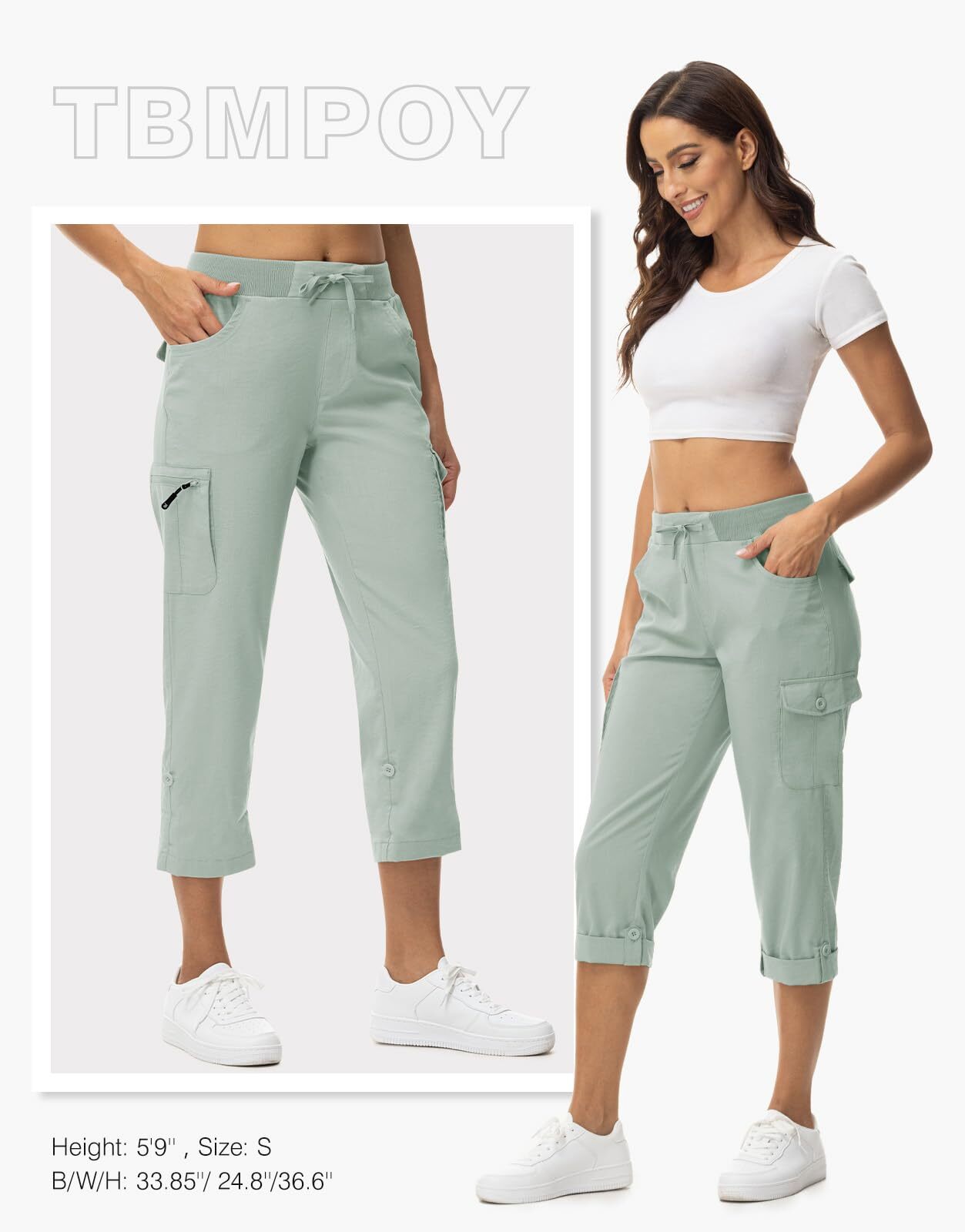Womens Cargo Capris Lightweight Hiking Pants 6 Pockets Quick Dry Casual Outdoor Trip Loose Shorts Cropped Cotton