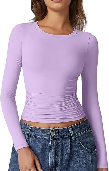 Women's Ruched Long Sleeve Crop Top