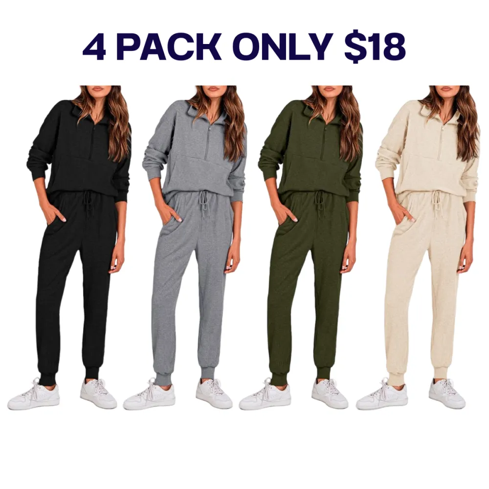 Women's 2-Piece Ribbed Half-Zip Sweatshirt & Jogger Pants Set
