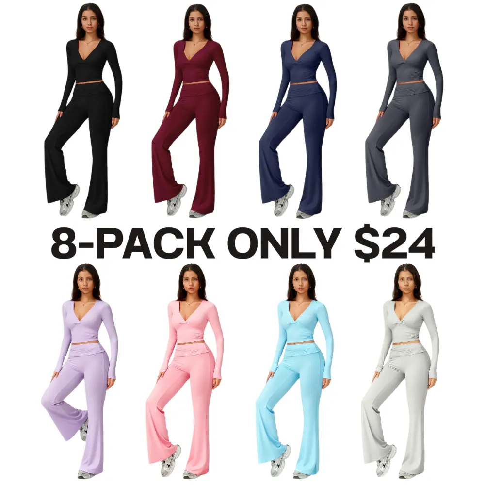 Women's 2-Piece Long Sleeve Plunging V-Neck Set