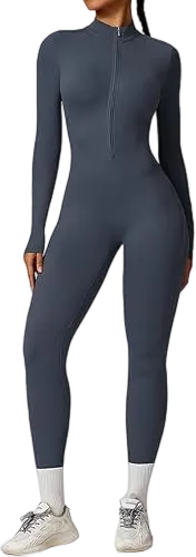 Women's Solid Color Half Zip Mock Neck Sports Jumpsuit
