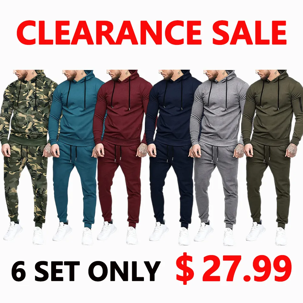 Clearance sale!Men’s Winter Fleece-Lined Set – Casual 2-Piece Hooded Running Sport Suit Sets-Pocket Jacket & Pants
