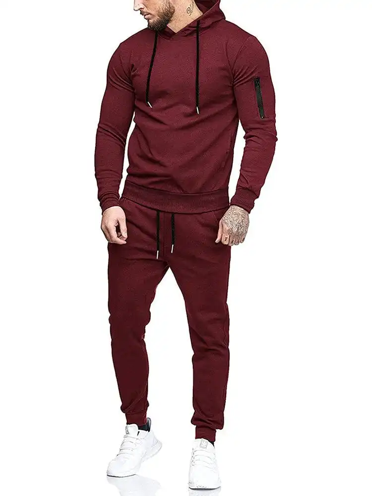 Clearance sale!Men’s Winter Fleece-Lined Set – Casual 2-Piece Hooded Running Sport Suit Sets-Pocket Jacket & Pants