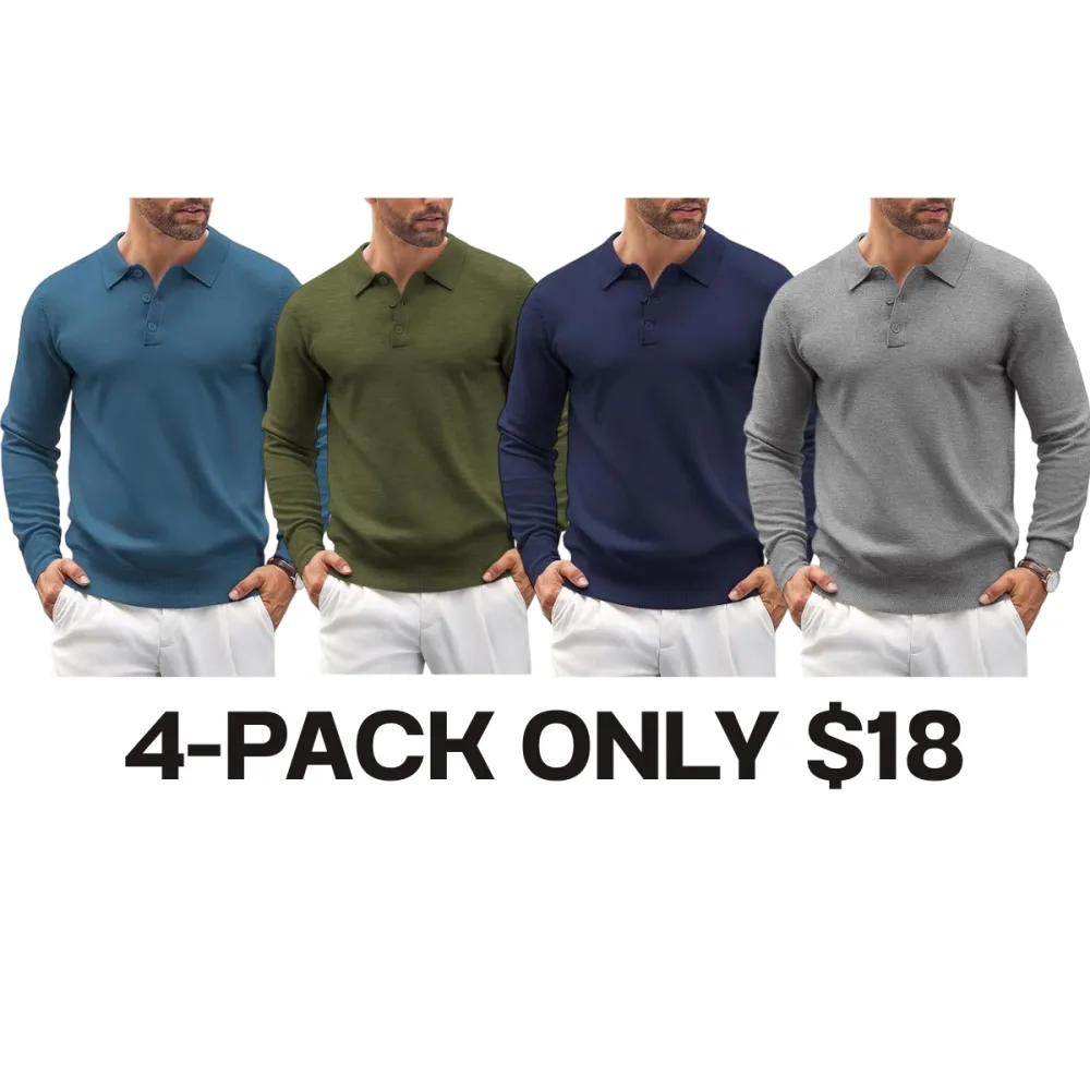 🔥Last Day Promotion🔥Men's Long Sleeve Knit Polo Shirt