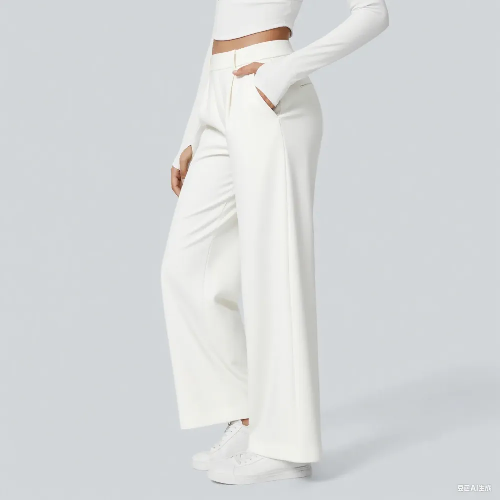 Women’s High-Waisted Pleated Side Pocket Straight Leg Pants