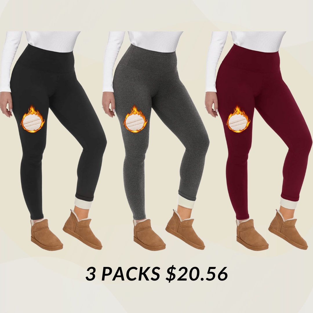 Fleece Lined Leggings Women - Thick Soft High Waisted Black Tummy Control Thermal Warm Velvet Pants for Cold Winter