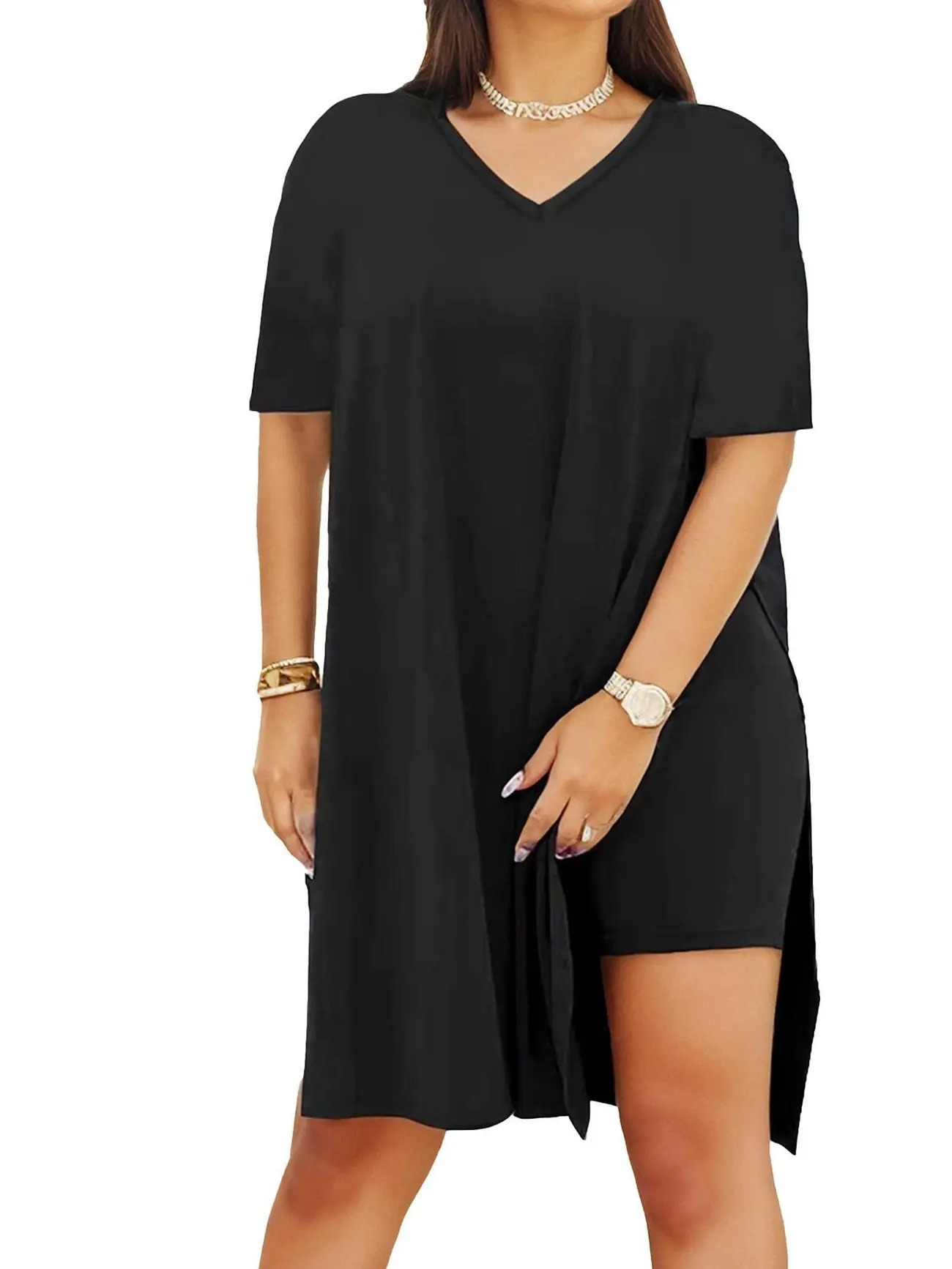 Women's 2-Piece Lounge Set Casual Oversized V-Neck Tops and High Waisted Shorts Set
