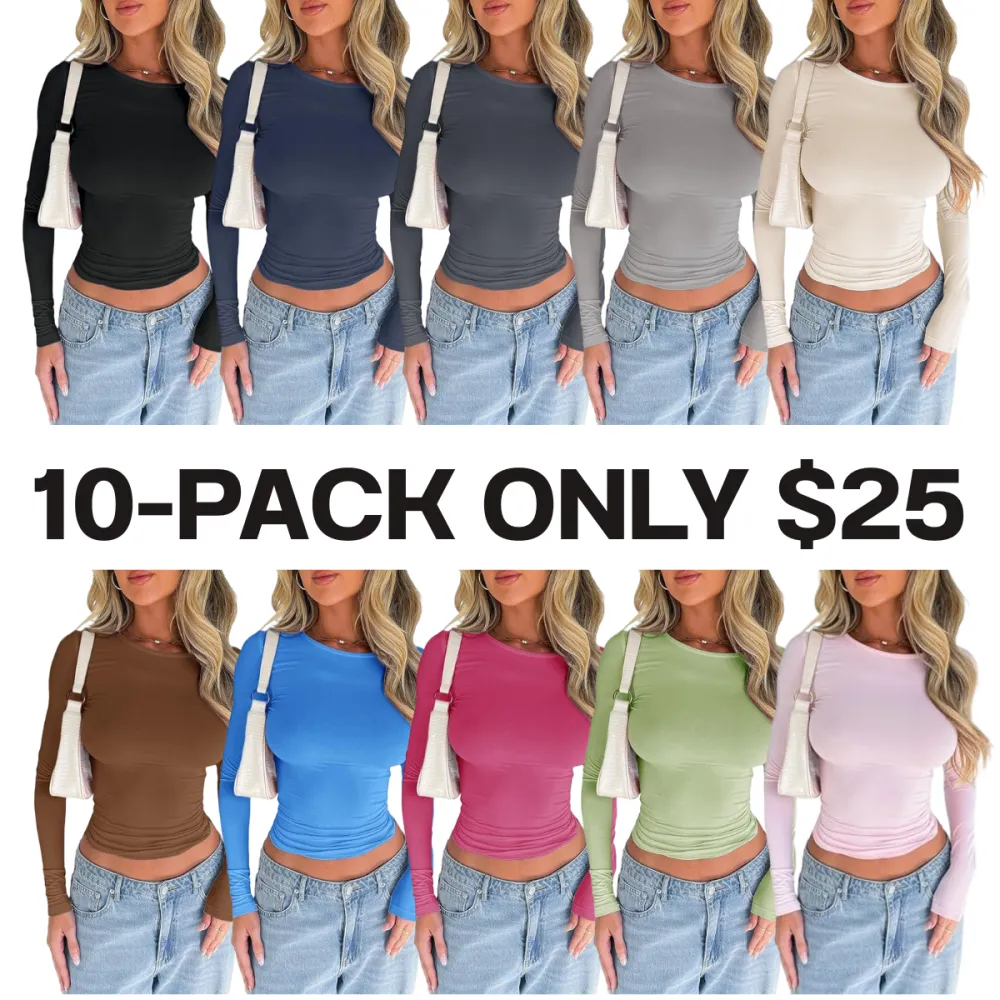 Women's New Trendy Round Neck Long Sleeve Crop Tee