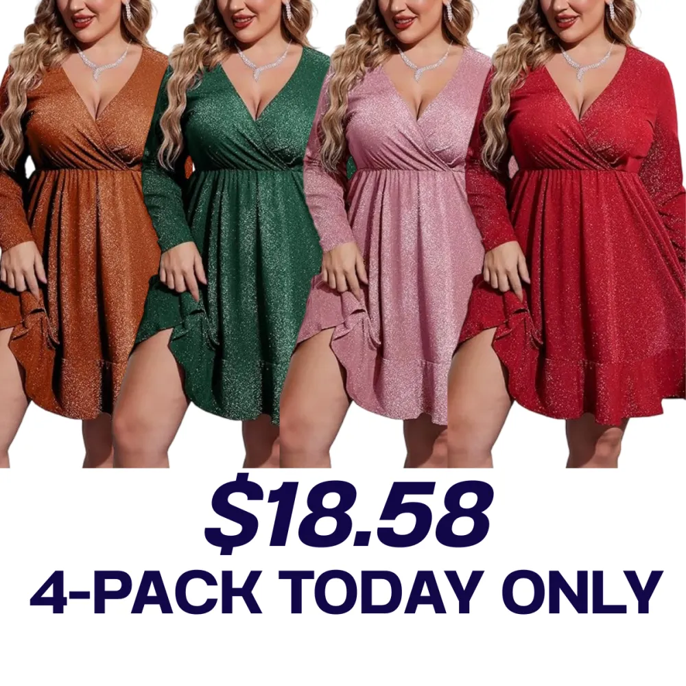 🔥Last Day 95% OFF🔥Women's V-Neck Glitter Swing Cocktail Dress