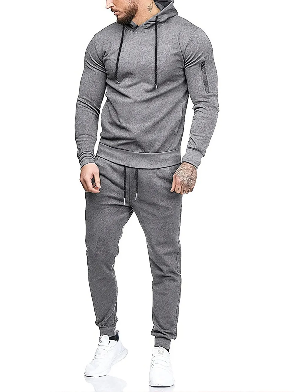 Clearance sale!Men’s Winter Fleece-Lined Set – Casual 2-Piece Hooded Running Sport Suit Sets-Pocket Jacket & Pants