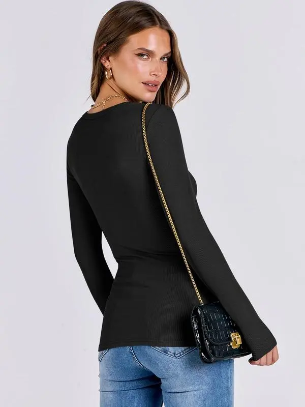 🔥Last Day 95% OFF🔥Women’s Knit Slim Fit Shirts Basic Tee Tops
