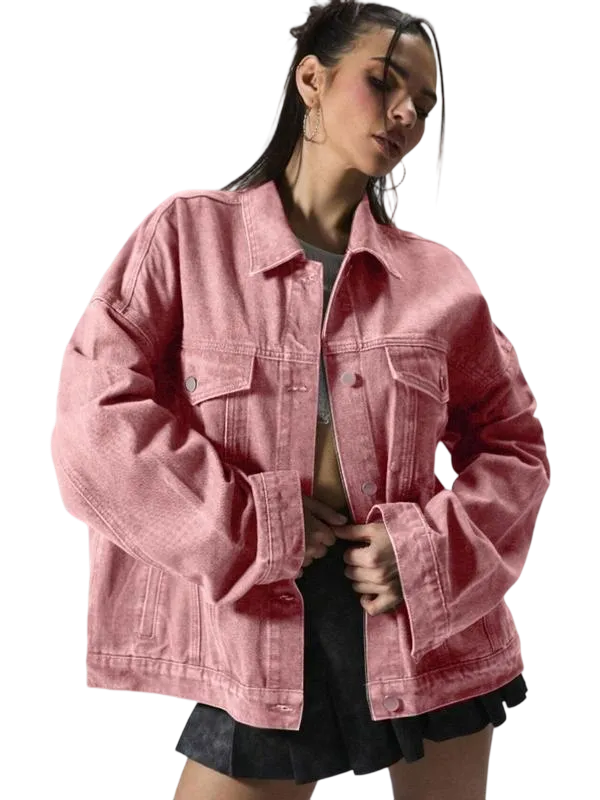 Women's Plain Button Front Drop Shoulder Denim Coat