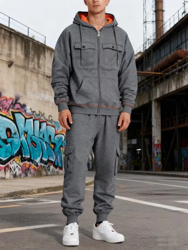 Clearance sale Men's sweatshirt with multiple pockets warm and stylish-Jacket & Pants