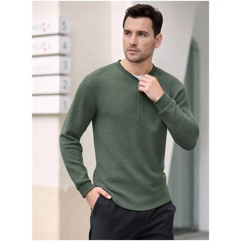Men's Long Sleeve Waffle Henley Shirt