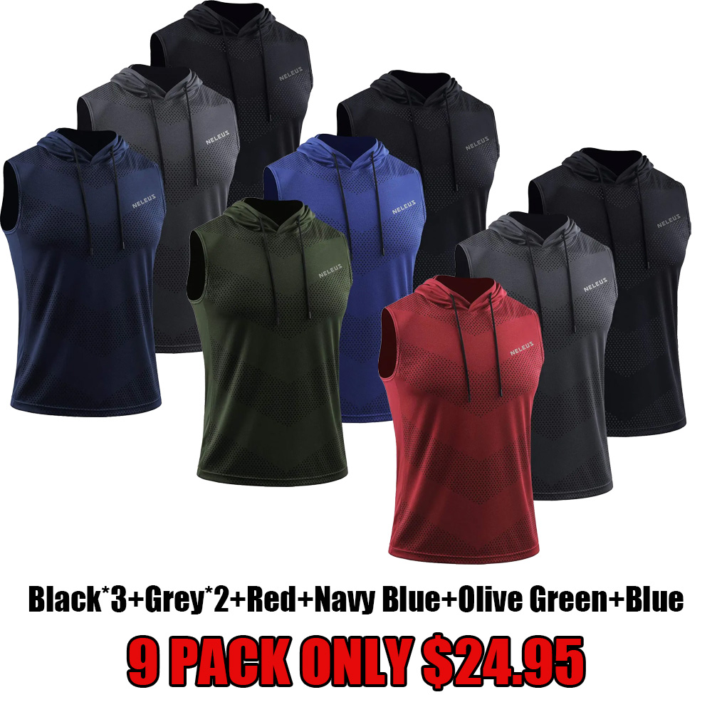 Men's Workout Tank Tops 3 Pack Sleeveless Running Shirts with Hoodie