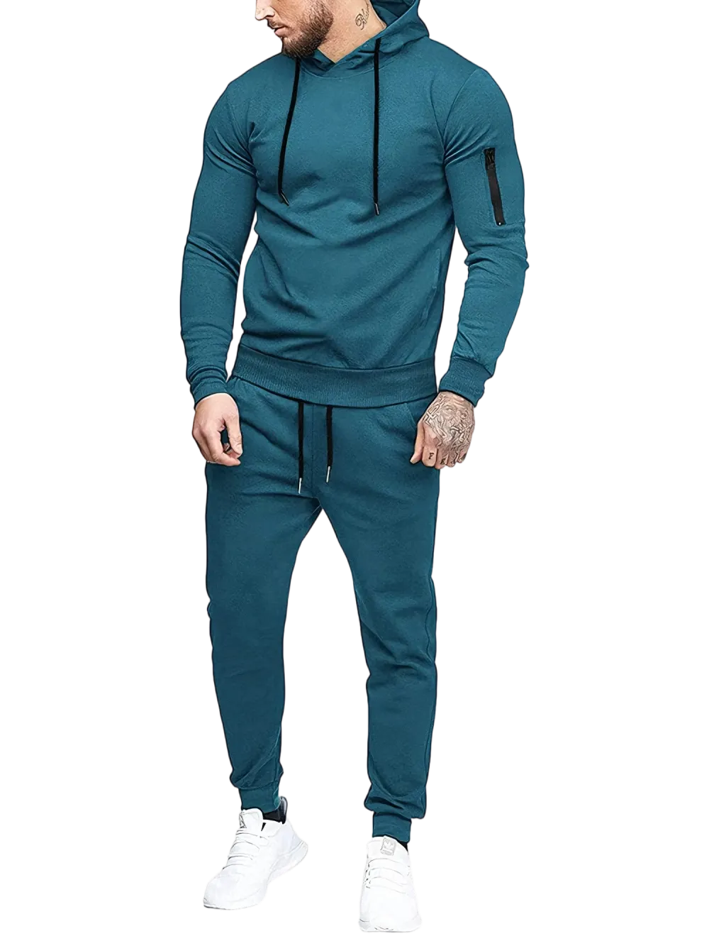 Clearance sale!Men’s Winter Fleece-Lined Set – Casual 2-Piece Hooded Running Sport Suit Sets-Pocket Jacket & Pants