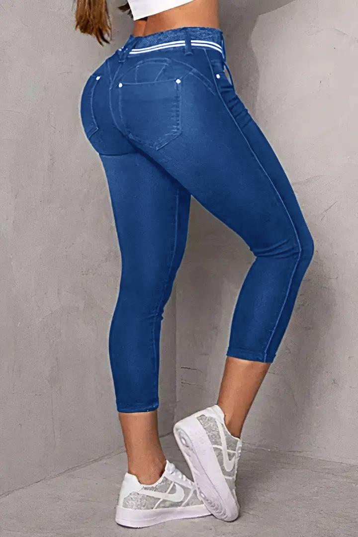 🔥Flash Sale⚡Wash Contrast Binding Double Button Drawstring Mid Waist Capri Jeans