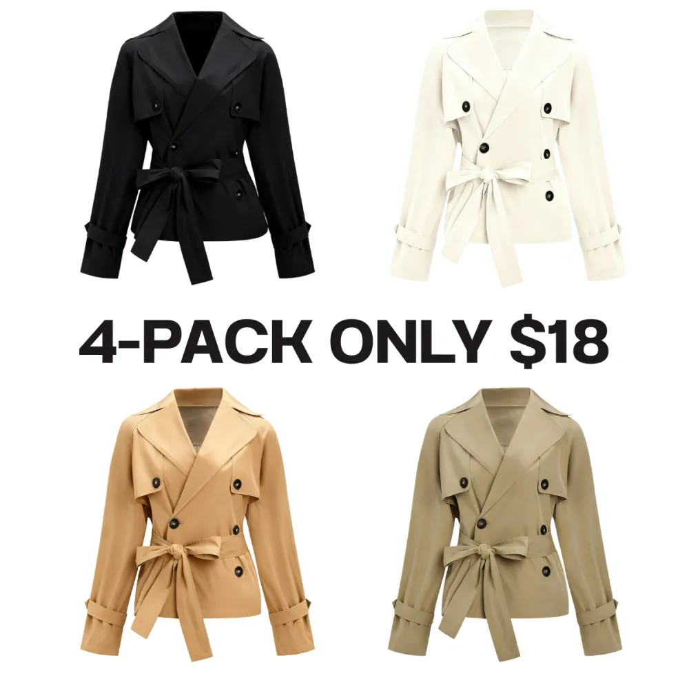 Women's Commuter Notch Lapel Double Breasted Detachable Belt Trench Coat