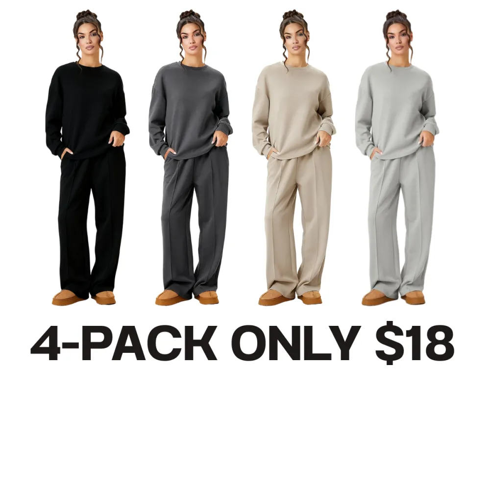 Women’s Casual Two Piece Outfit, Long Sleeve Top & Wide Leg Pants
