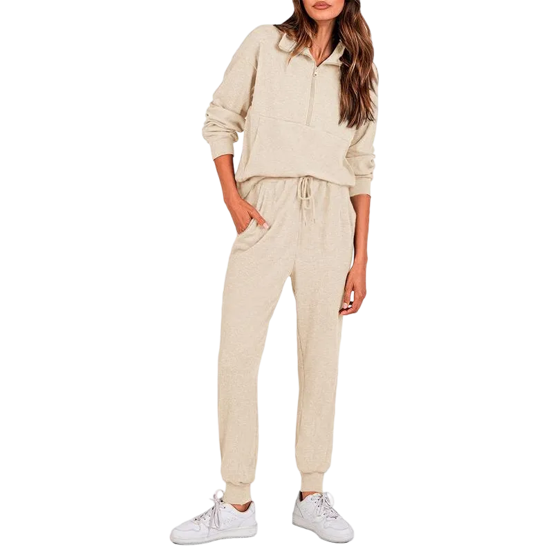 Women's 2-Piece Ribbed Half-Zip Sweatshirt & Jogger Pants Set