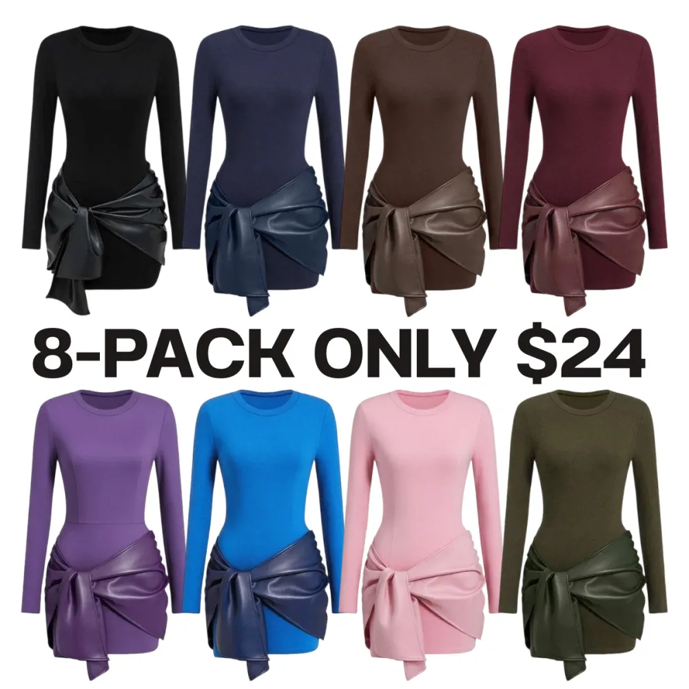Women's Patchwork Knot Side Long Sleeve Dress