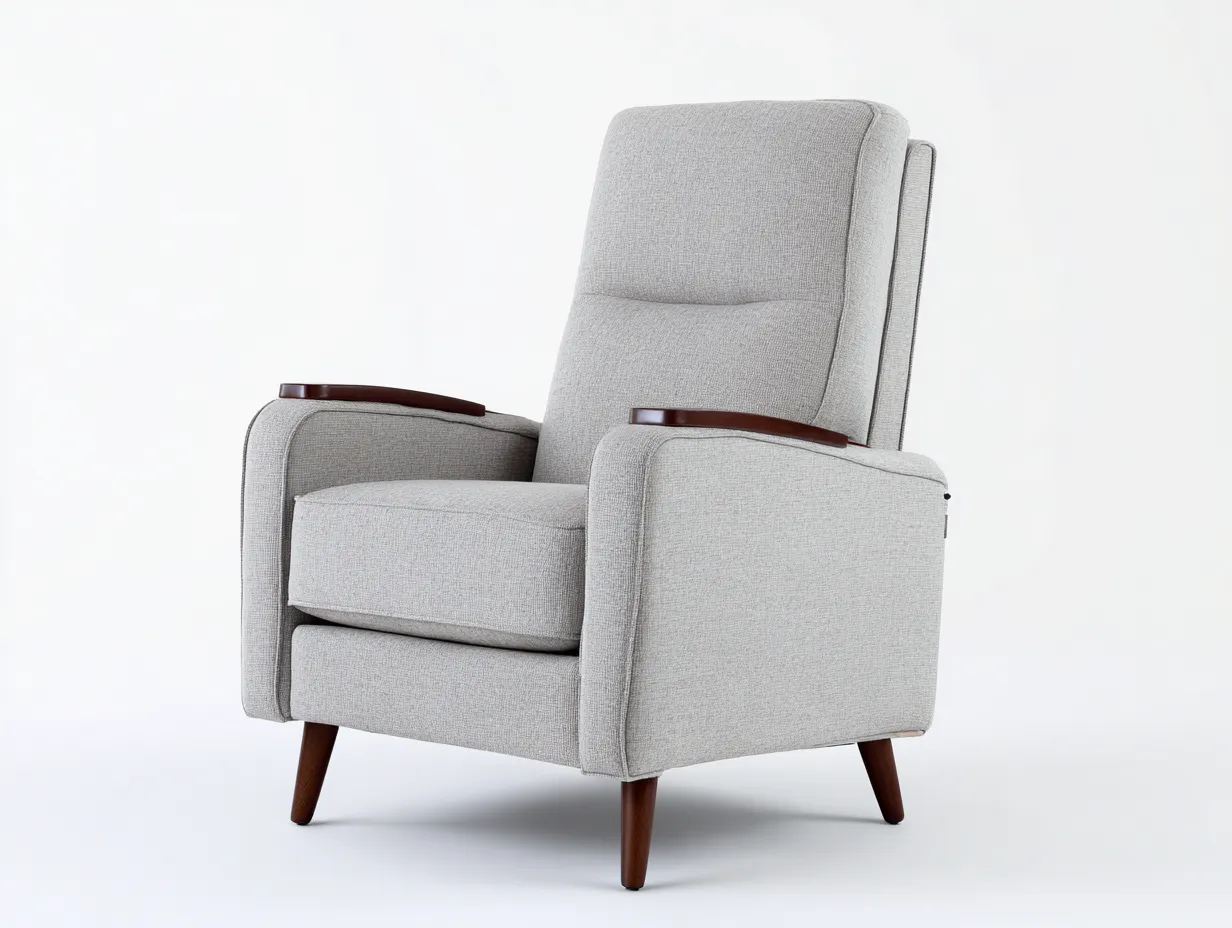 Fauteuil inclinable en tissu 78×86×108 cm - gris clair et bois foncé - salon style rétro contemporain-Dosolvaroom