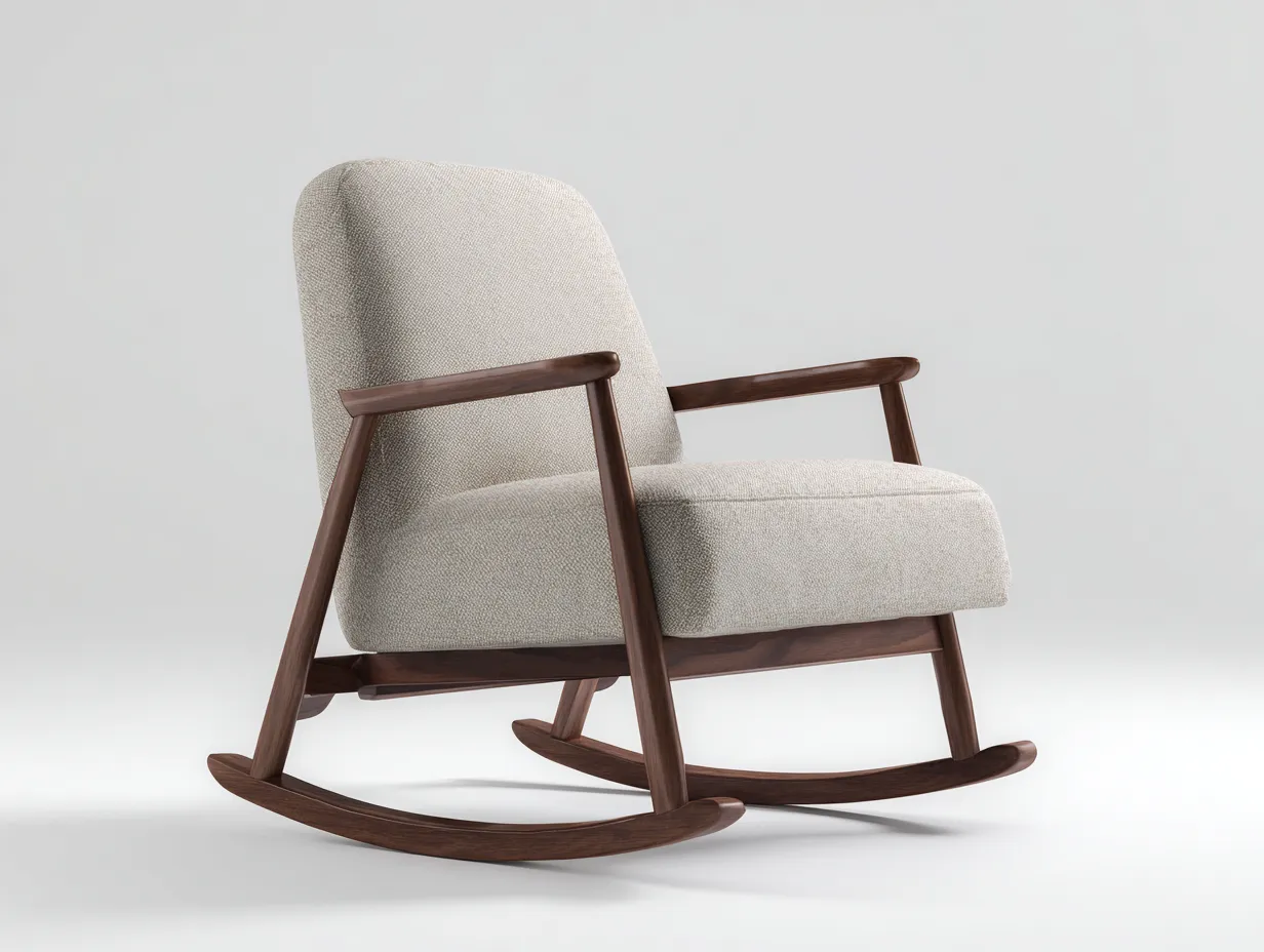 Fauteuil à bascule salon 78×92×98 cm – tissu beige clair et bois foncé – style rétro détente-Dosolvaroom