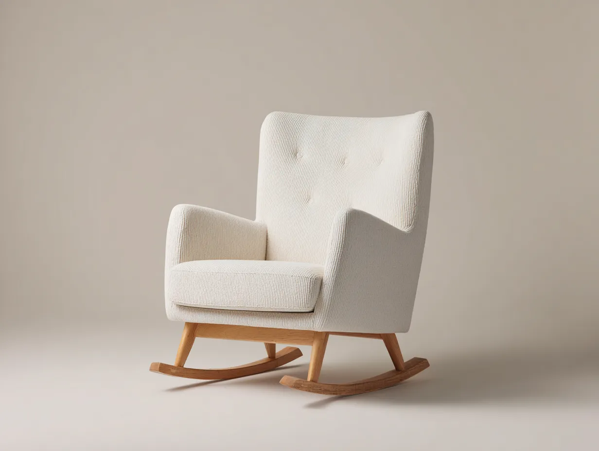 Fauteuil à bascule en tissu 72×86×101 cm - crème et bois clair - salon style contemporain-Dosolvaroom