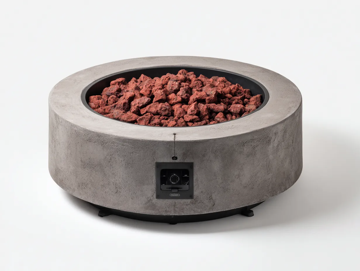 Brasero de jardin en composite 92×92×38 cm - gris clair et rouge brique - pour terrasse design-Dosolvaroom