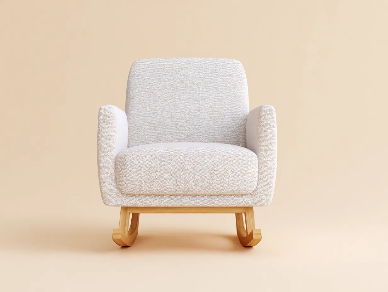 Fauteuil à bascule salon 76×86×92 cm – tissu blanc et bois clair – design doux contemporain-Dosolvaroom
