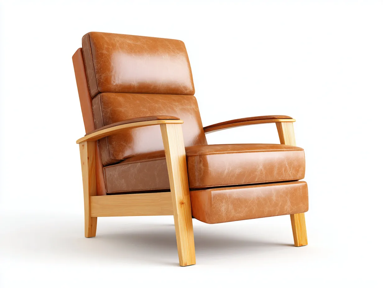 Fauteuil inclinable salon 78×86×102 cm – revêtement cuir marron avec structure bois clair – style vintage moderne-Dosolvaroom