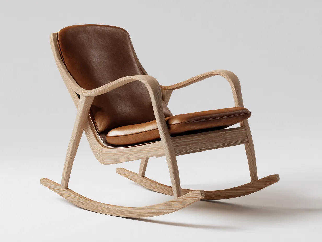 Fauteuil à bascule effet cuir 68×92×98 cm - marron et bois clair - salon style nordique-Dosolvaroom