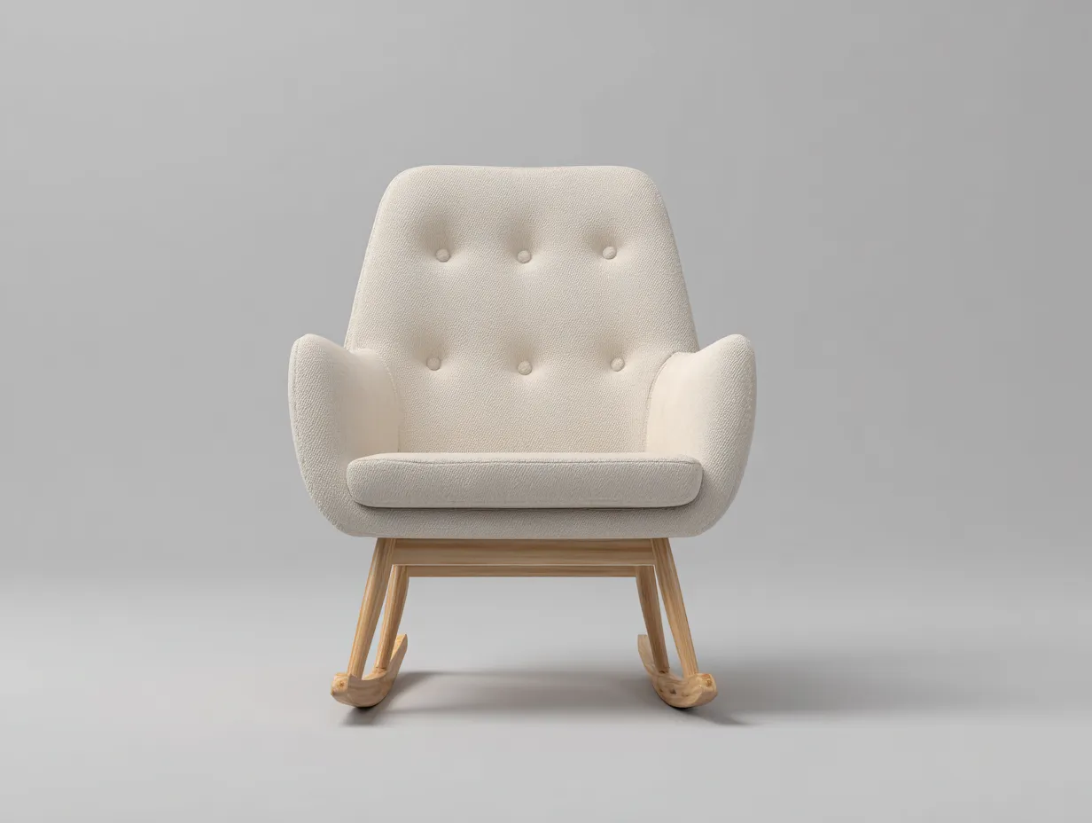 Fauteuil à bascule en tissu bouclé 68×82×96 cm - crème et bois clair - salon cocooning-Dosolvaroom