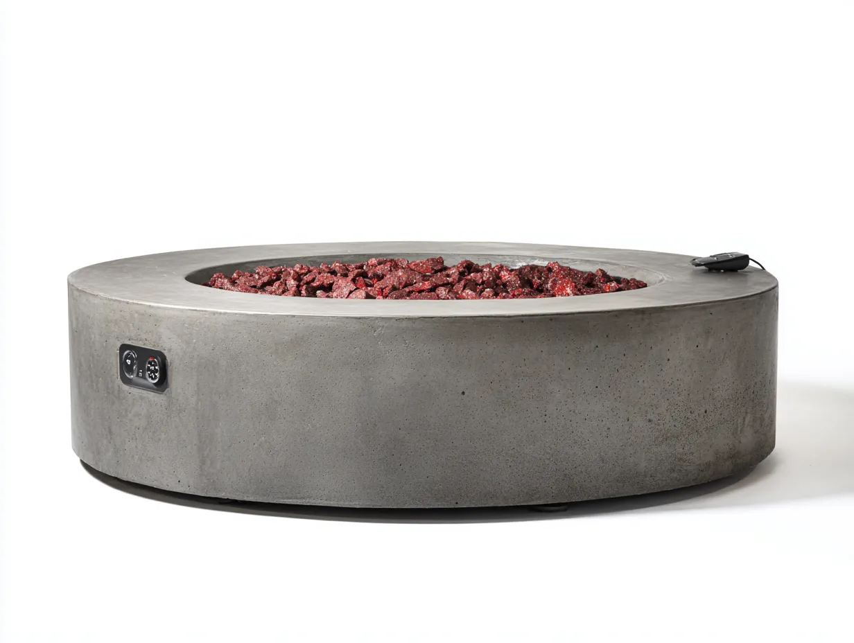 Brasero de jardin balcon 120×120×25 cm – brasero rond gris en béton composite – design contemporain extérieur-Dosolvaroom