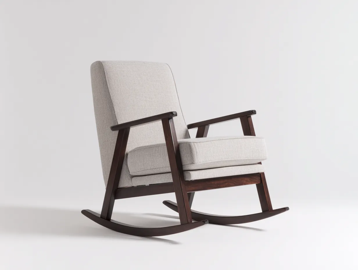 Fauteuil à bascule 70×88×100 cm - tissu beige et bois marron - style rétro pour salon-Dosolvaroom