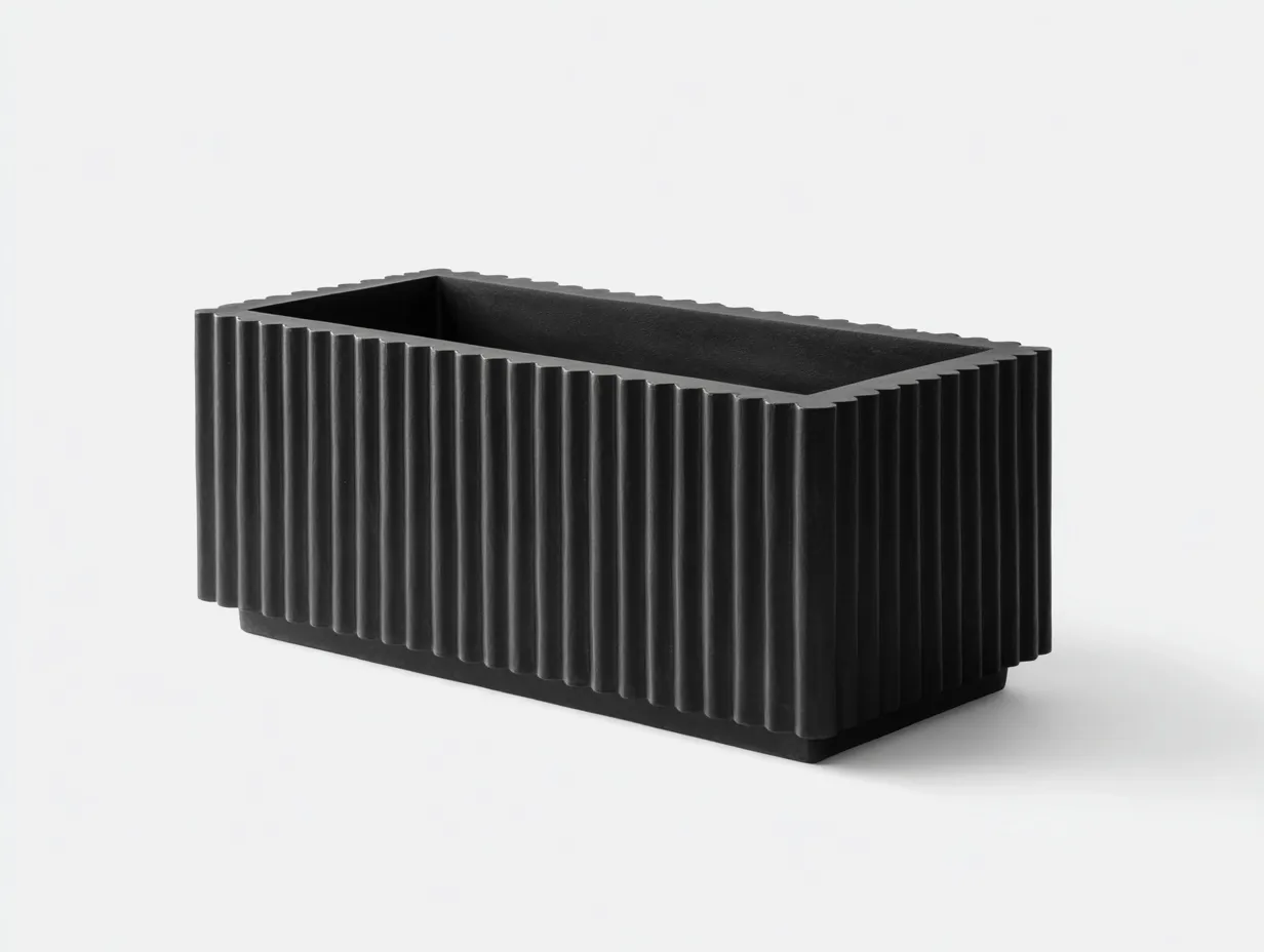 Pot à fleurs rectangulaire en matériau composite 80×30×35 cm - noir - pour terrasse à relief rainuré-Dosolvaroom